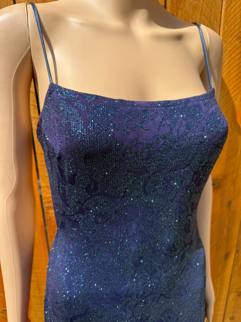 MASQUERADE Dark Blue Floral Sparkles Slit in Back Formal Evening Dress - M - Picture 11 of 17